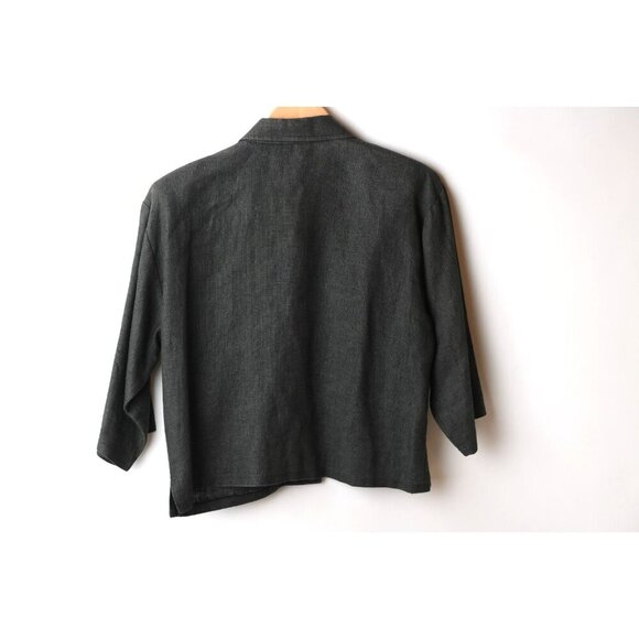 Vintage Gene Ewing 100% Linen Black Textured Light-Weight Jacket - Picture 6 of 10